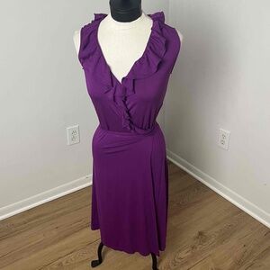 Boden Purple‎ Wrap Midi Ruffle Sleeveless Deep V-Neck Dress Size 8R